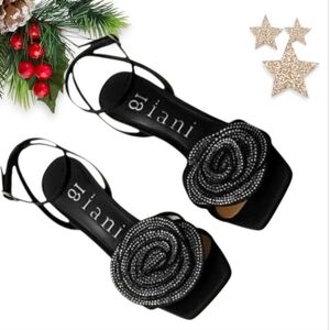 NWT Gianni Bini Black/ Silver Rhinestone Heels Sandals Sz 8